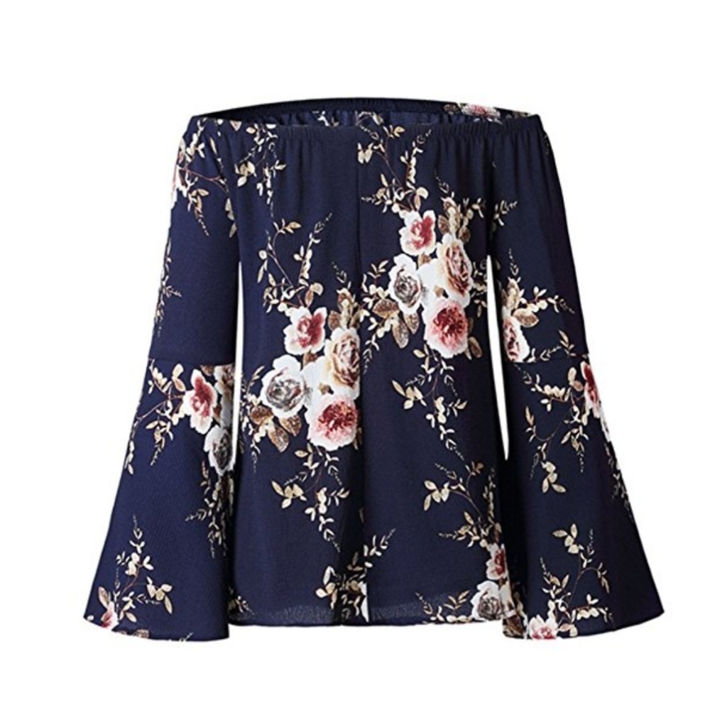 Floral Off The Shoulder Bell Sleeve Blouse - Picture 7 of 7
